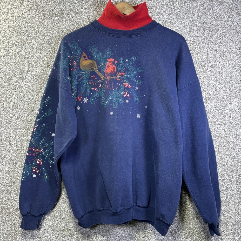 Vintage Art Unlimited Sweatshirt Mens 2XL‎ Blue Cardinal Graphic Christmas 90s